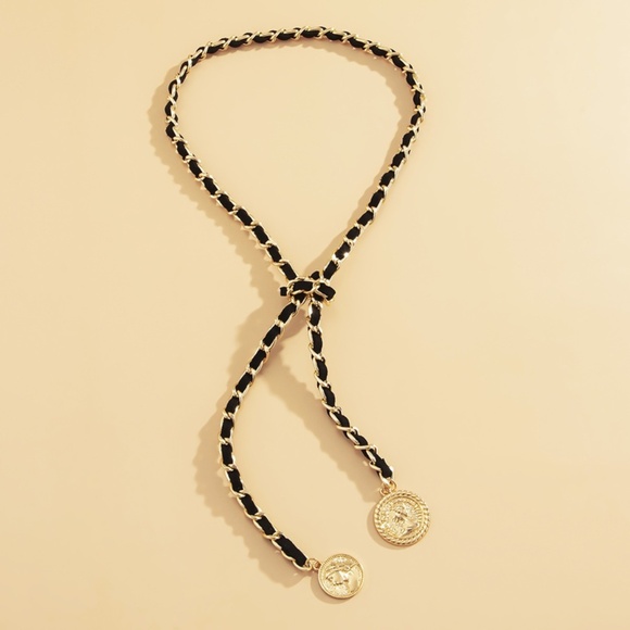 Royalty Coin Pendant Chain – Adjustable Gold Necklace, Choker or Lariat - Picture 5 of 8